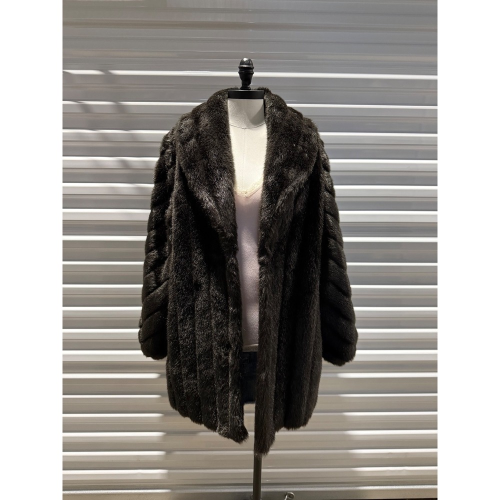Vintage Monterey Fashions Faux Fur Coat‎ Brown Shawl Collar Made in USA Size 16
